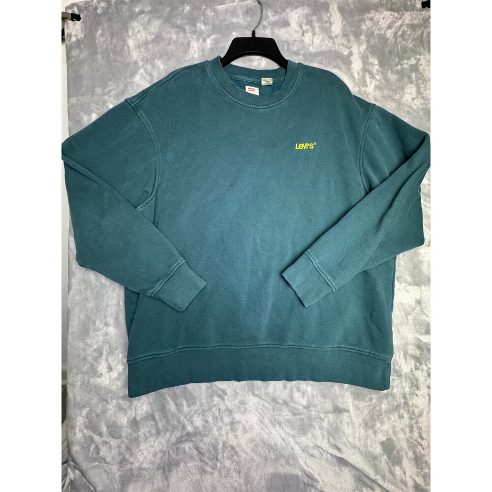 Levis Mens XL Relaxed Fit Fleece Green‎ Longsleeve Sweatshirt Embroidered Logo